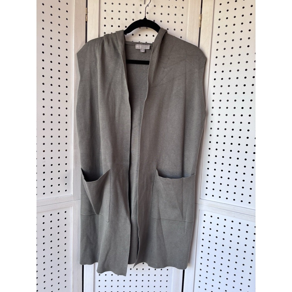 Evolution by Cyrus Women's Small Green Hooded‎ Sweater Vest Longline Rayon Nylon